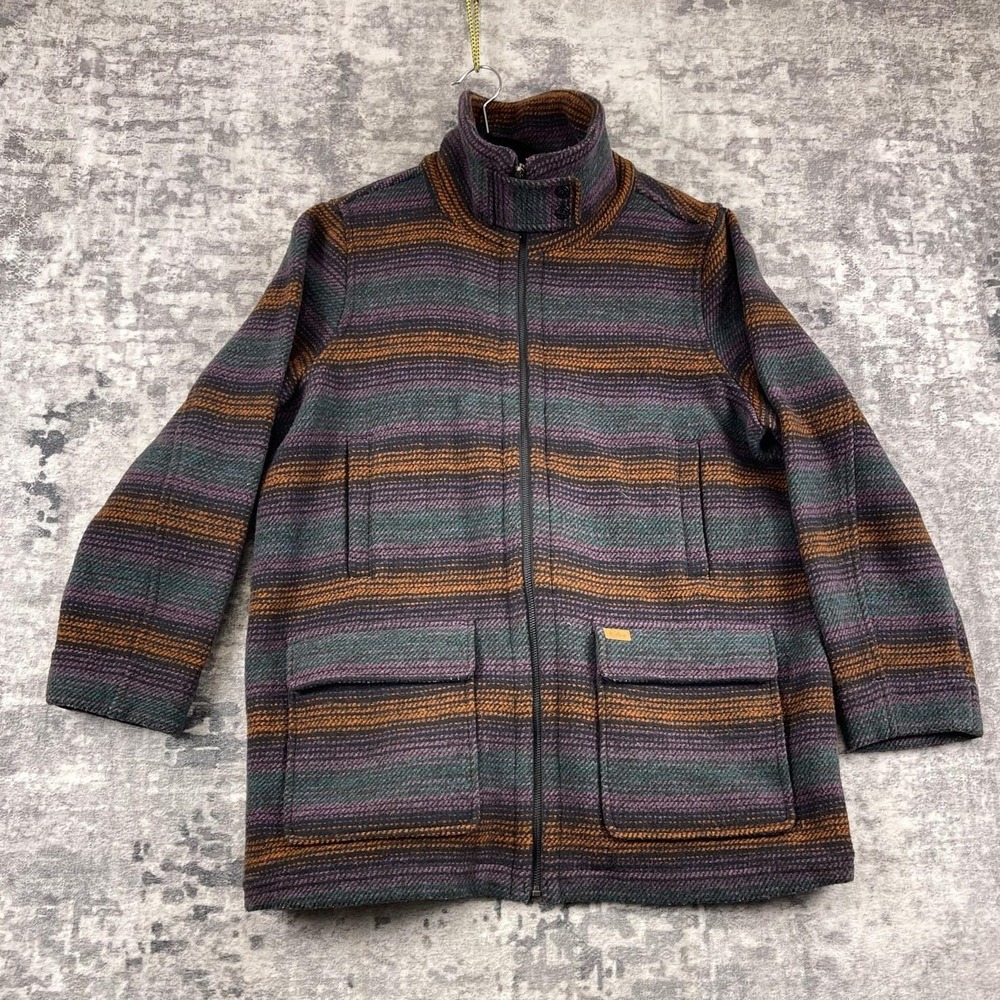Vtg Woolrich Women L Native Blanket Jacket Southwestern Striped Heavy Coat Boho
